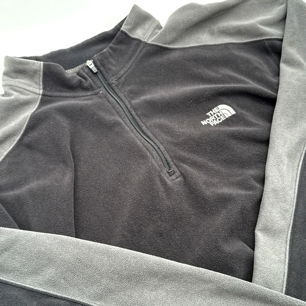 North Face Long Sleeve 1/4 Zip Fleece Sweatshirt Mens XL Black Gray Warm‎